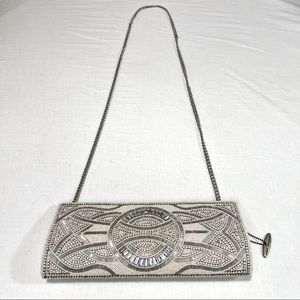 Vintage Style Silver Beaded & Rhinestone Clutch!
